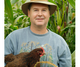 Steve with a hen